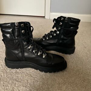 Aquatalia Black Leather Combat Boots